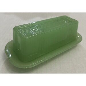 TableCraft Products (TPC) Jadeite Green Glass Covered Butter Dish